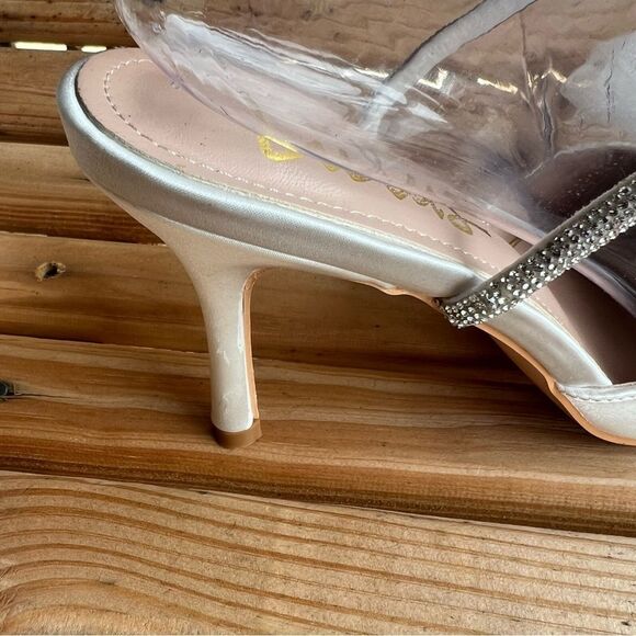 Lulus Lelanee White Satin Rhinestone Bow Ankle Strap Pumps - Picture 9 of 16